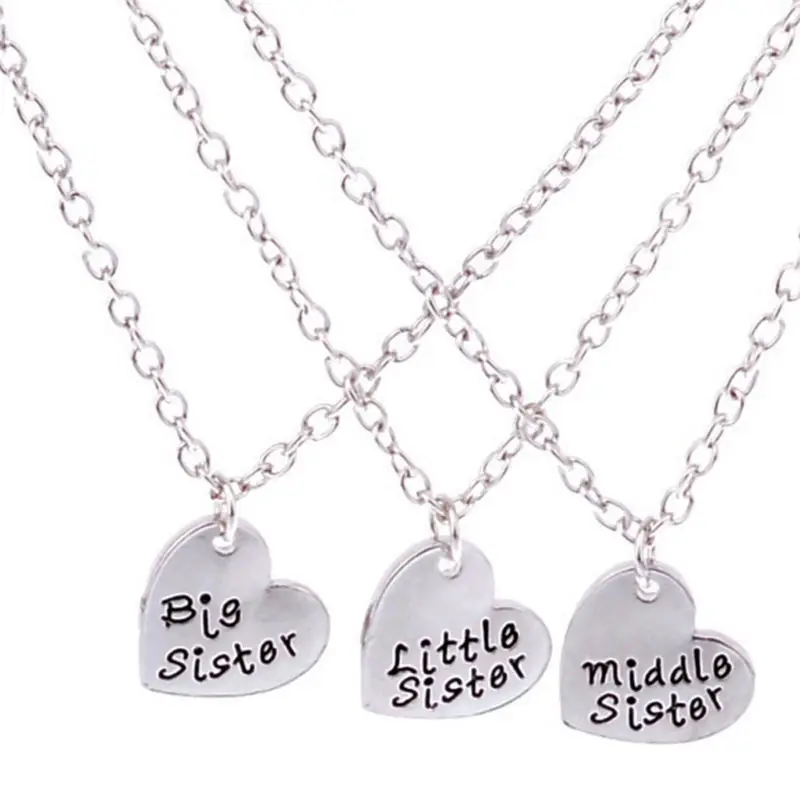 3PC/Set Big Middle Little Sister Heart Charm Chain Pendant Necklace Best Friend Women Necklaces Friendship Jewelry BFF Gifts | Украшения и