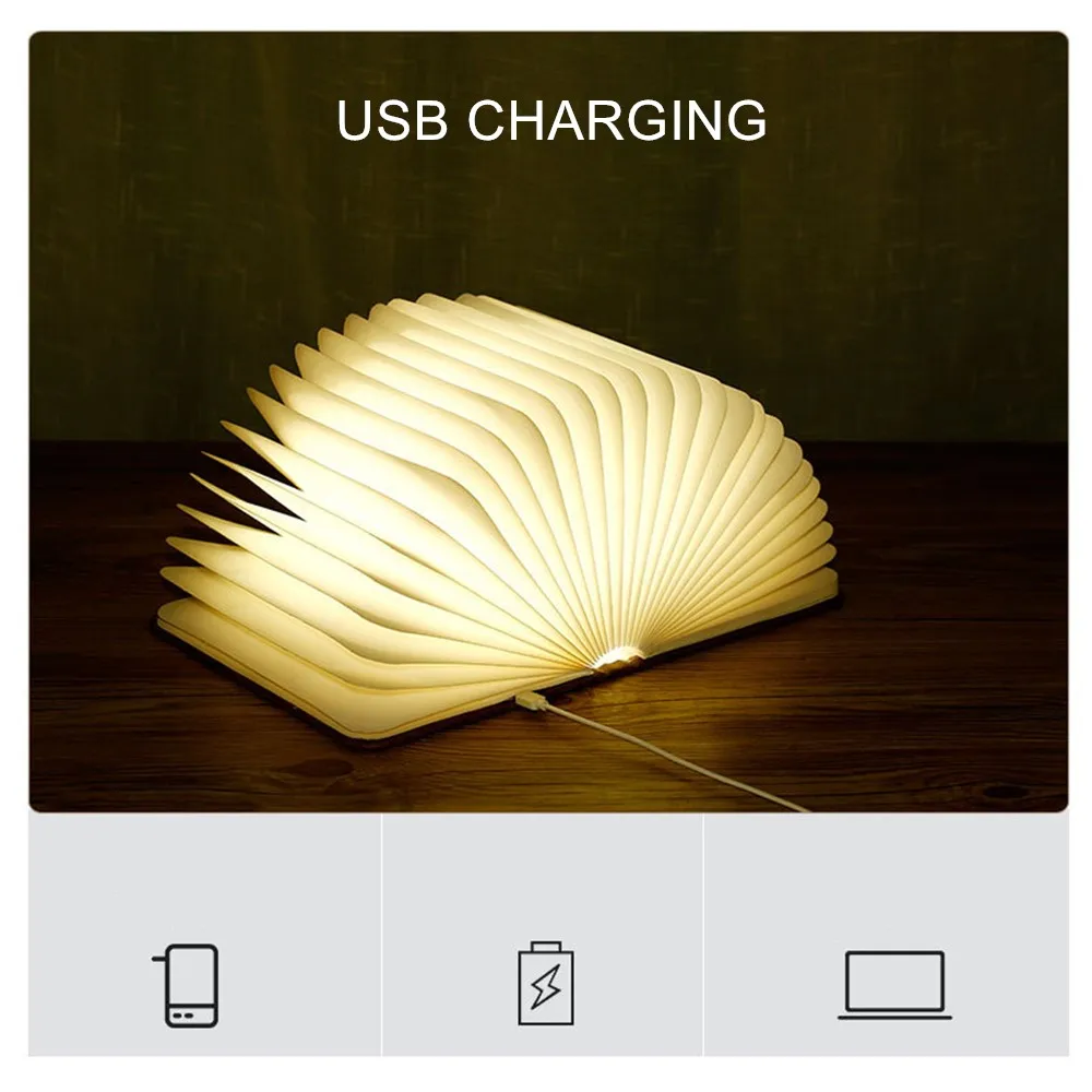 Книжный светильник USB Перезаряжаемый светодиодный деревянный складной светильник для книг Ночной светильник Настольная лампа для домашнего декора Прямая поставка, креативный подарок