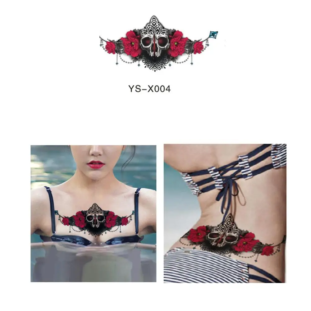 Водонепроницаемые Временные татуировки на груди сзади красочные сексуальные