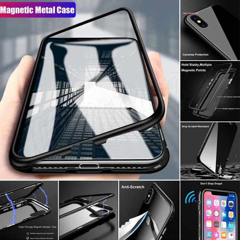 Voguery Magnetic Adsorption Metal Case for iPhone X 8 7 6 6s Plus Magneto Cover Full Body Clear Back Tempered Glass Frame | Мобильные