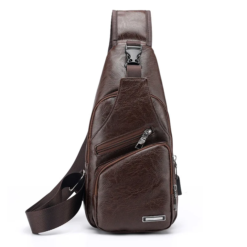 dark brown Новые мужские дорожные сумки, зарядка через usb, нагрудная сумка из искусственной кожи, сумки через плечо, упаковочные органайзеры, посылка - Цвет: dark brown