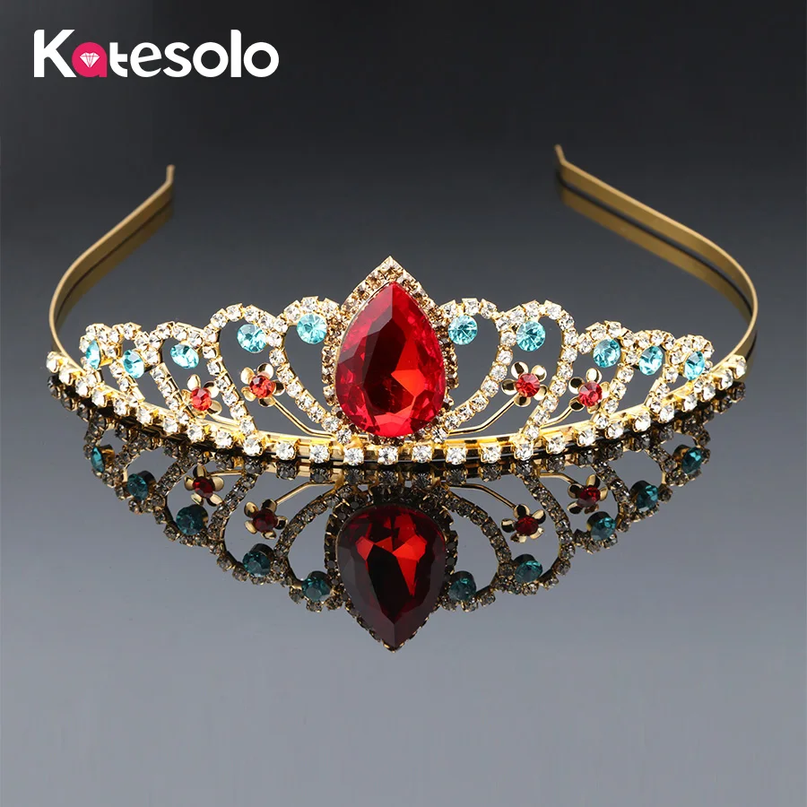 

New Gold Color Bridal Tiaras Crowns Red Crystal Rhinestone Pageant Prom Bridal Wedding Hair Accessories Headband Wedding Tiara