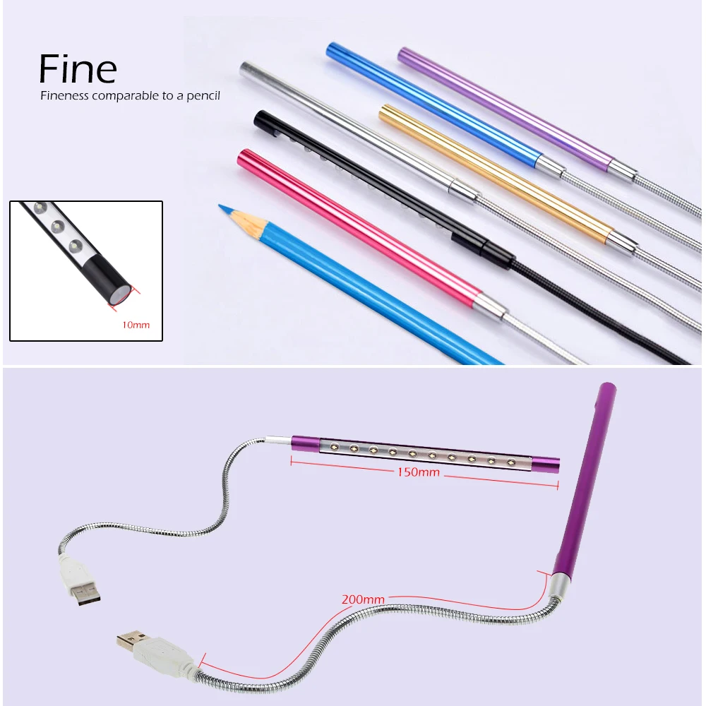 New Arrival USB Book Light Metal Material 10LEDs Flexible Reading Lamp for Notebook Laptop PC Computer USB Night Light 6 Colors