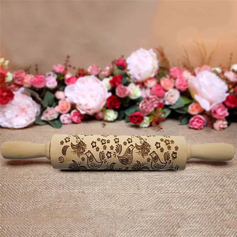 Новый рельефная Скалка с гравировкой резного дерева выпечки печенья печенье