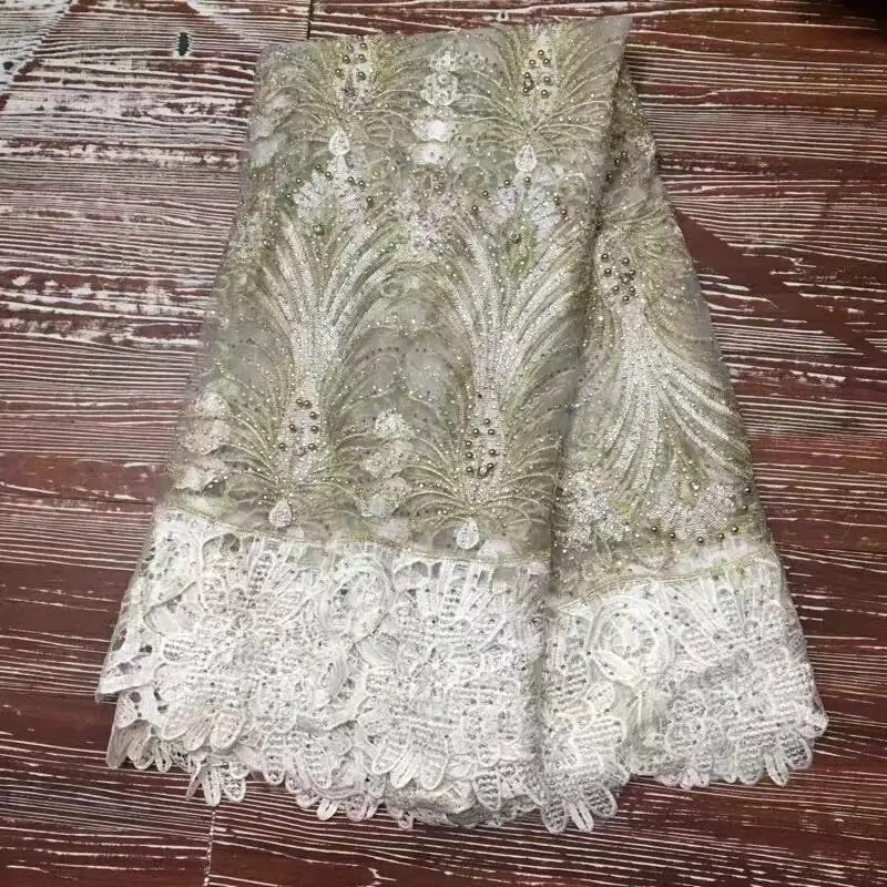 Последние Стиль бисером Кружево Ткань Мода 2017 г. Африканский Тюль Африки