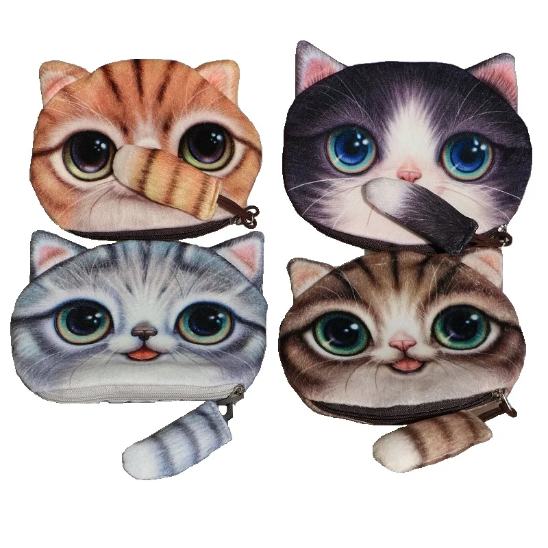 Новая Милая кошачья морда напечатанная молния кошельки для монет детей школьный