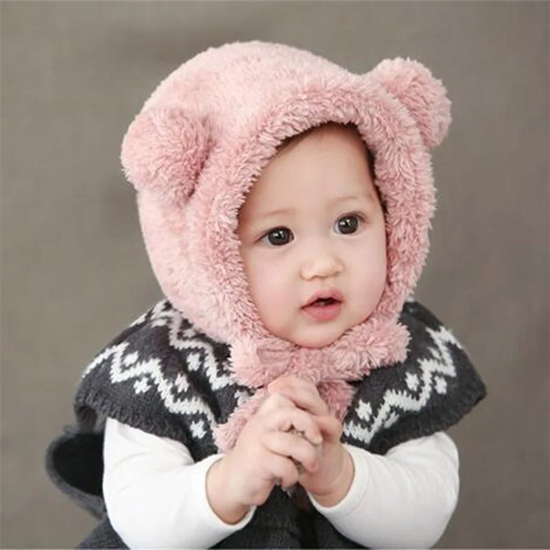 Newborn Toddler Baby Cashmere Plush Pompom Winter Hat Cap Beanie Bonnet For Girls Boys Hats Caps With Ear Warmer Kids | Детская одежда