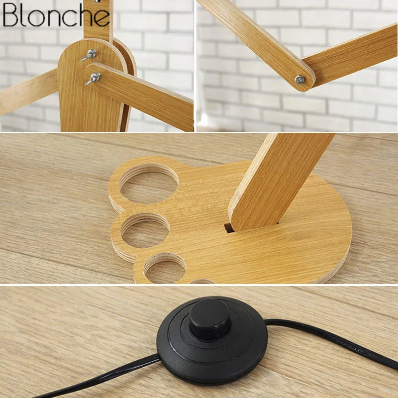 DIY LED Floor Lamps Modern Creative Wooden Standing Lamp Adjustable Floor Light for Bedroom Living Room Home Lighting Fixtures