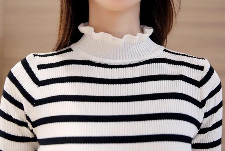 

2018 Women stretch sweater new maple lace half high collar Slim sweater