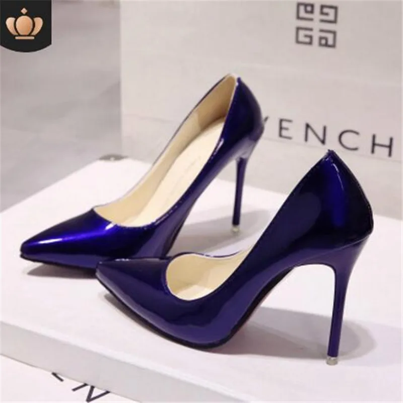 

Sexy Lady Women Shoes Pointed Toe Pumps Patent Leather Dress High Heels Boat Shoes Wedding Shoes Zapatos Mujer White Blue Red