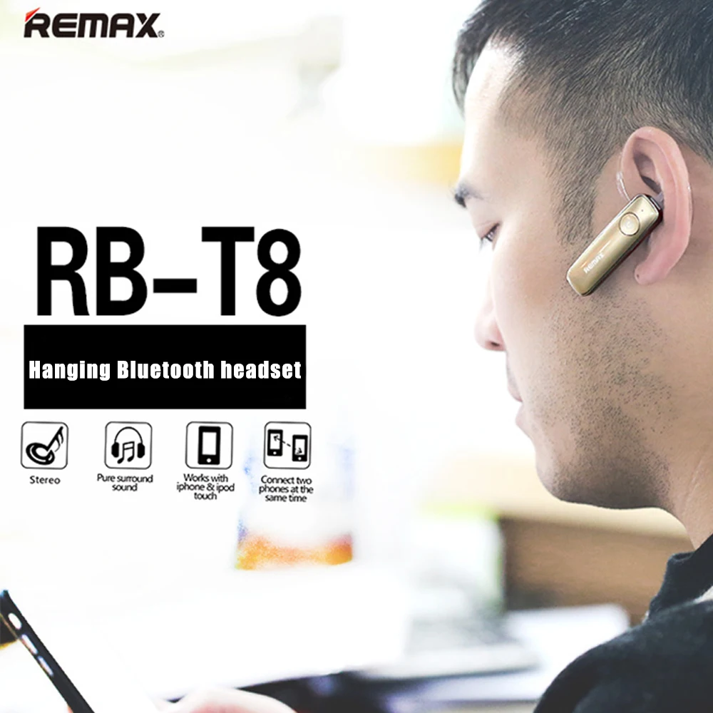 Беспроводные спортивные наушники Remax T8 Bluetooth стерео с крючком для телефонов Xiaomi