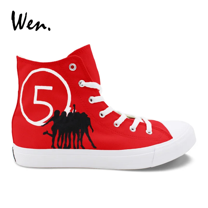 

Wen Woman Girl's Flat Sneakers Design Fifth Harmony Hand Painted Custom Shoes High Top Canvas Outdoor Shoes Red Man Skate Shoes