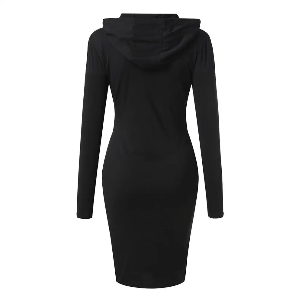 Женское Спортивное платье с капюшоном повседневное облегающее однотонное