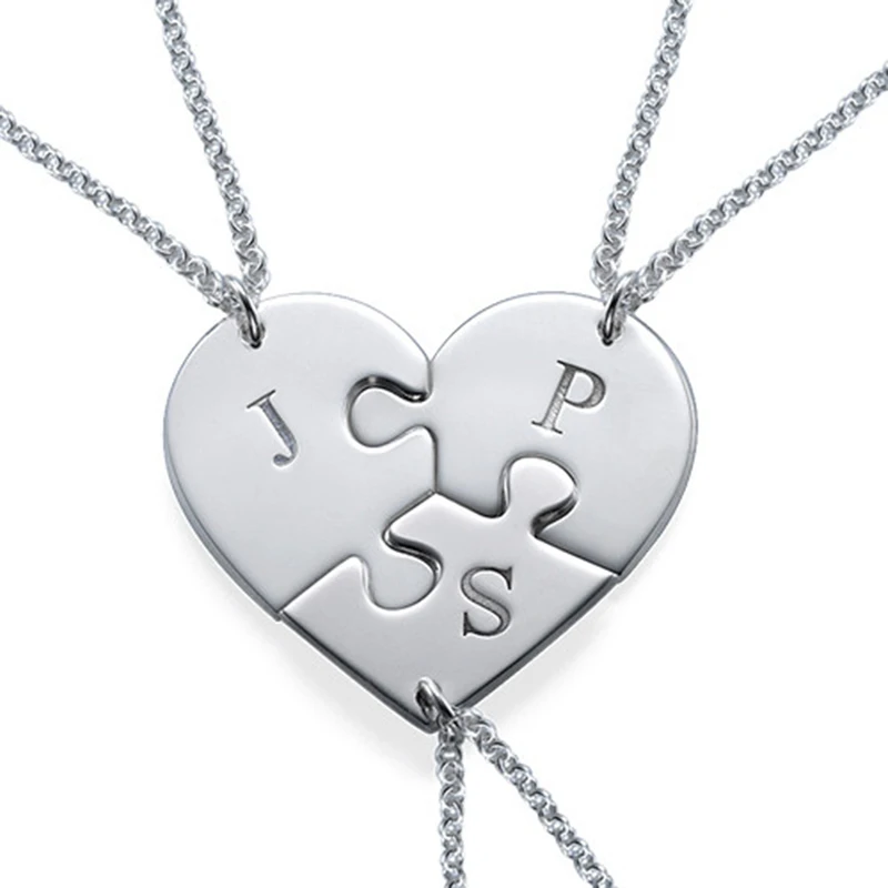 Sterling Silver 3 шт., ожерелье с надписью «Best Friend Forever», «BFF friendly» для трех человек, персонализированное ожерелье в форме сердца, ювелирные изделия из стерлингового серебра - Окраска металла: Sterling Silver