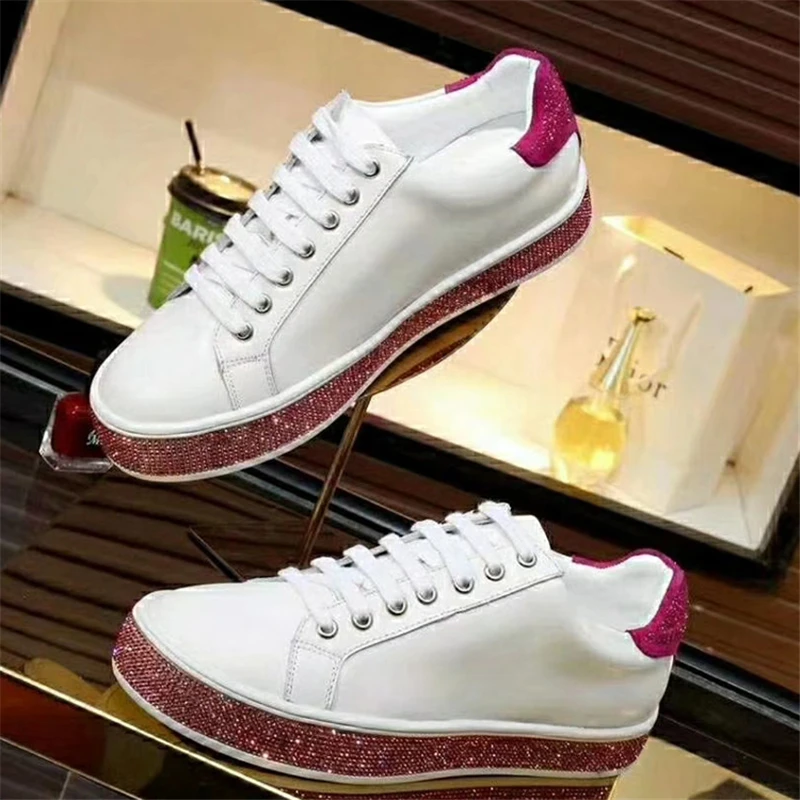 Кристалл Для женщин кроссовки дышащие женские туфли из натуральной кожи Autunm