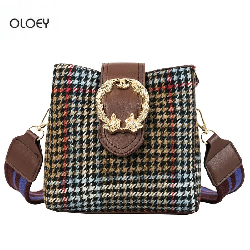 OLOEY новая женская сумка-мешок женская сумка на замке с пряжкой квадратная сумка дикая шерстяная ткань широкий плечевой ремень сумка-мессенджер