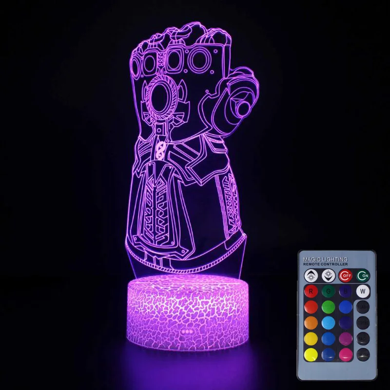 gloves remote Marvel Мстители эндшпиль 3D иллюзия светодиодный ночник фигурка Капитан Америка щит 7 красочная модель игрушки - Цвет: gloves remote