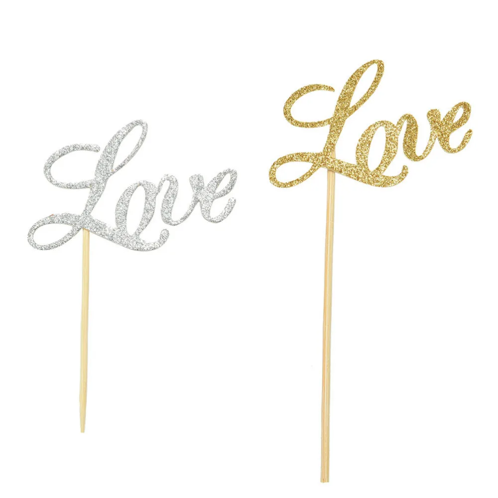 5 шт./компл. Серебристые золотистые блестящие Топпер для торта любовь кекс стенд