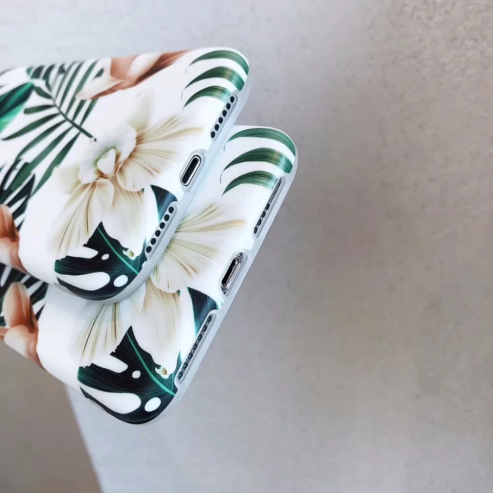 Leaves White Flowers Total package side Very soft TPU and ultrathin For iphone 6 plus 7 8 7P 8P X XS Max XR Phone Case |