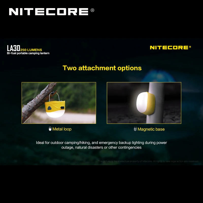 Nitecore LA30 250 люмен микро-USB Перезаряжаемый светильник, двухтопливный портативный фонарь для кемпинга, встроенный литий-ионный аккумулятор 1800 мАч
