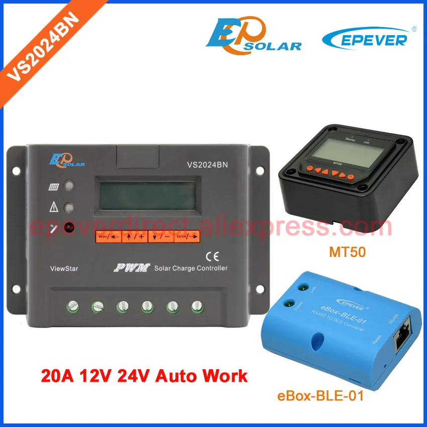 

MT50 remote Meter PWM EPEVER Controller Solar power regulator Bluetooth function VS2024BN 20A 24V volts BLE BOX APP use