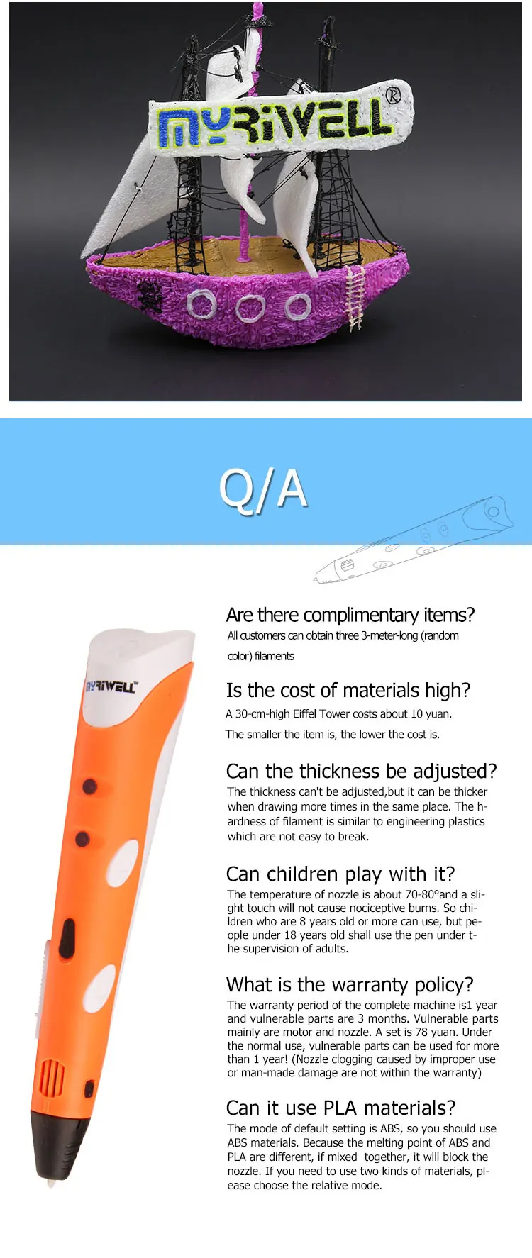 Myriwell ABS/PLA 1,75 мм DIY 3D Draw Pen светодиодный Экран зарядка через usb 3D печать Ручка 9 м нити творческий игрушка в подарок для детей Дизайн
