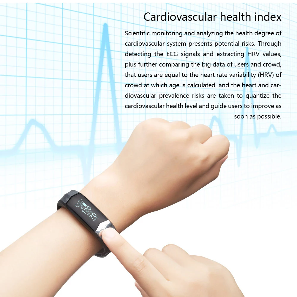 Zucoor умный Браслет ЭКГ PPG крови Давление сердечного ритма Smartband Пульс монитор CD01