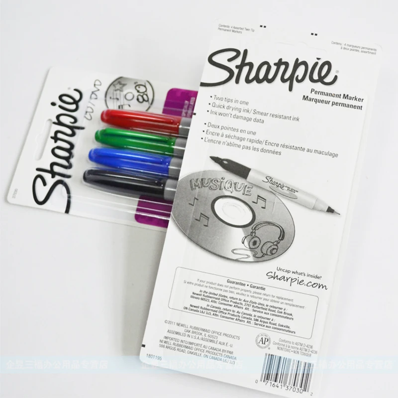 Двусторонний маркер sharpie для компакт дисков/DVD 4 цвета 37030|Фломастеры| |