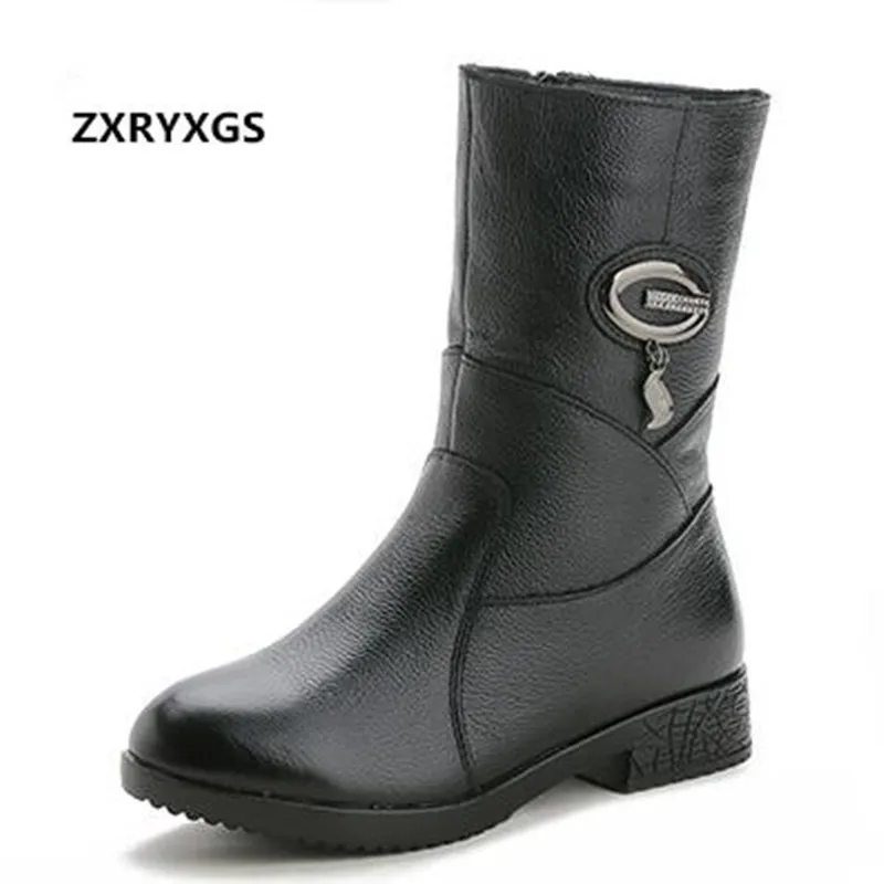 

2021 Elegant Fashion Winter Boots Women Shoes Low-heeled Non-slip Knight Boots Martin Boots Warm Cowhide Women Boots Plus Size