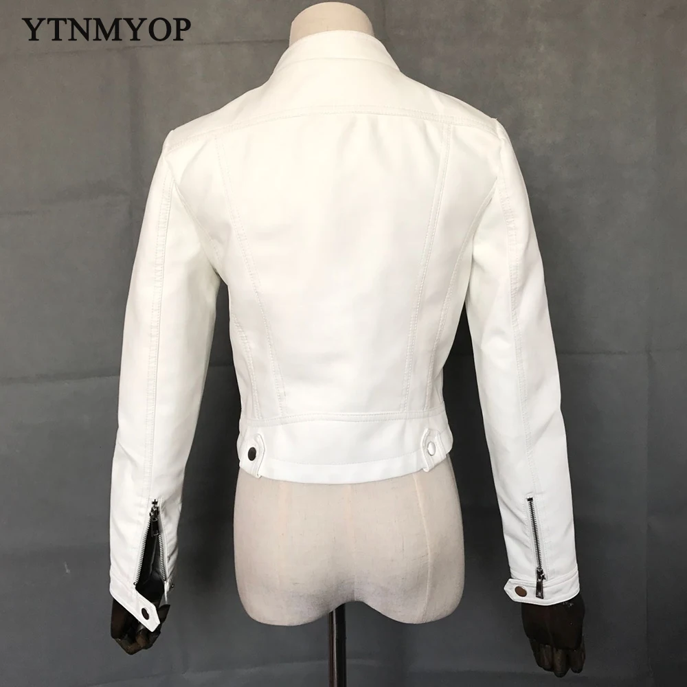 Женская кожаная куртка YTNMYOP белая Повседневная замшевая на молнии из