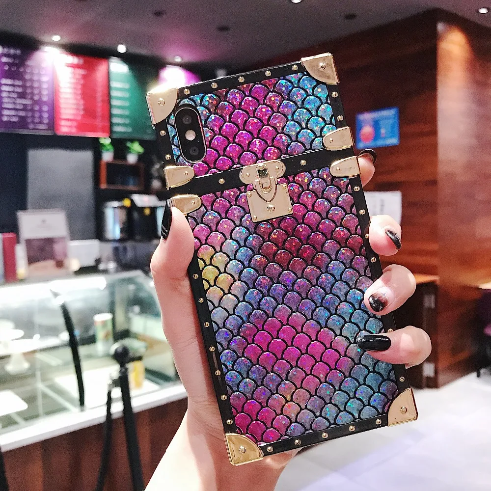 Luxury brand Square Fish scales sparkling case for iphone X XS Max XR girl women phone 7 8 6 6s plus cover coque |