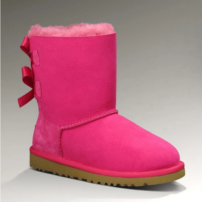 Hot Pink UVWP/женские зимние ботинки наивысшего качества из натуральной овечьей кожи; теплые шерстяные ботинки из натурального меха; женские ботинки; зимние ботинки - Цвет: Hot Pink