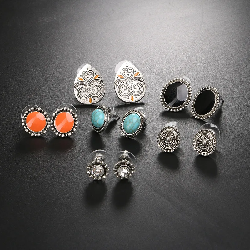 

6pairs/set Minimalist Crystal Stud Earrings Silver Color Fashion Geometic Oval Earrings Set For Women Accessories Brincos Gift