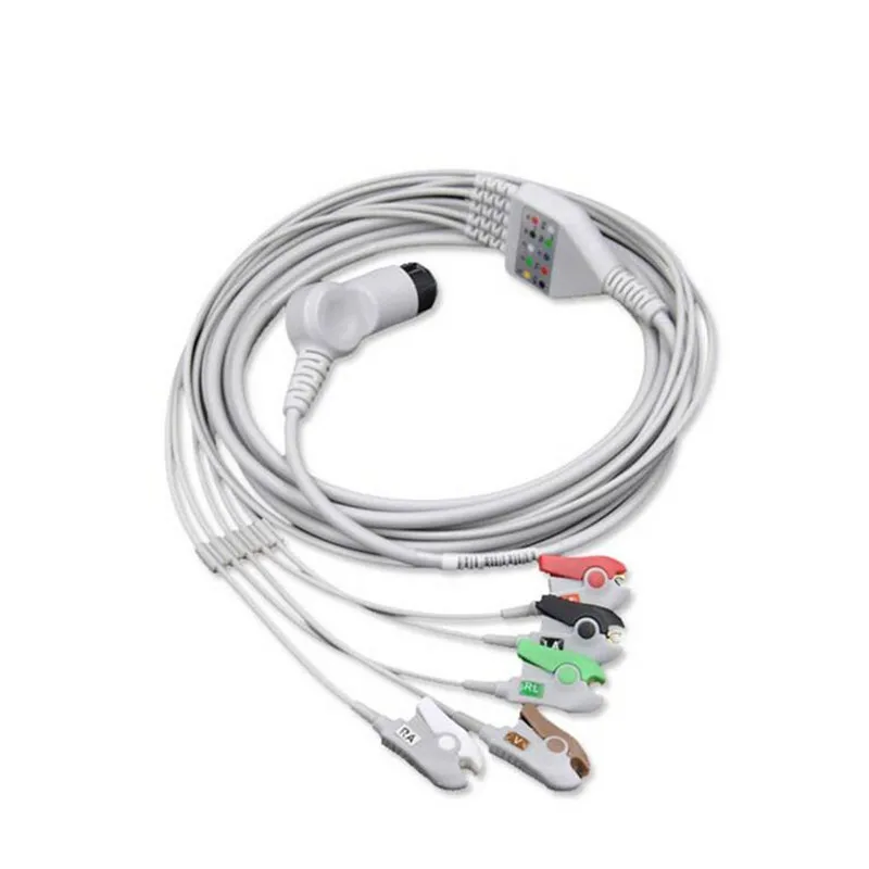 

Универсальный 6-контактный цельный кабель AAMI ECG, 5 проводов для Mindray PM7000/8000/9000 Goldway, кабель для мониторинга пациента ECG, ходовые провода AHA TPU