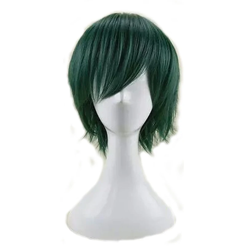 green HAIRJOY красный зеленый синий коричневый розовый оранжевый Косплей парик Мужские слоистые короткие прямые синтетические волосы парики - Цвет: green