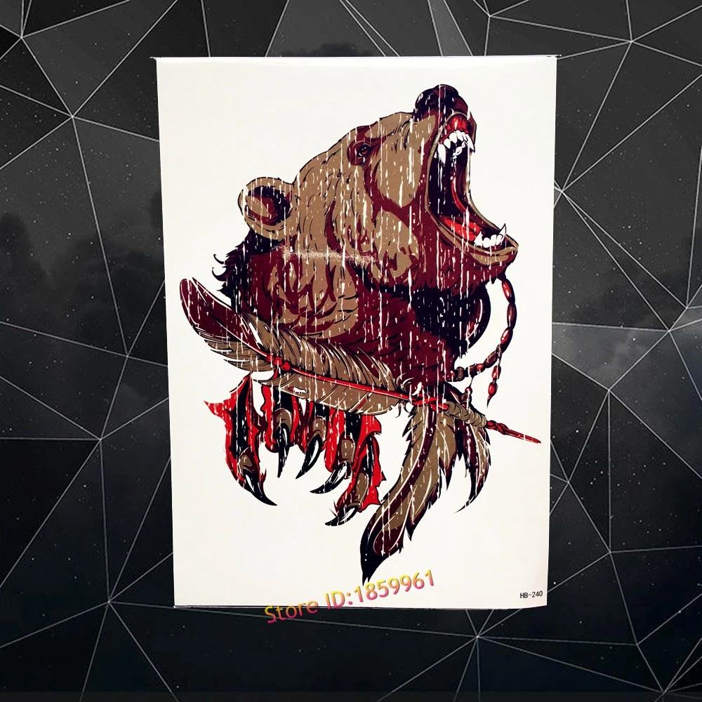 Медведь рев зверь Временные татуировки Наклейки Для мужчин Средства ухода за
