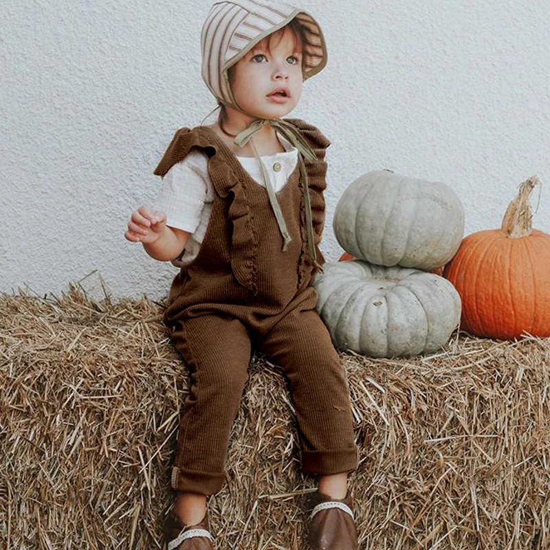 Осенний мягкий детский комбинезон с оборками для маленьких девочек Вязаный