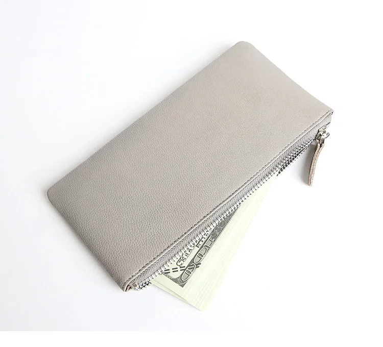 Настоящий мягкий овечий кожаный супер тонкий мужской длинный кошелек на молнии Винтажный Мужской кошелек кожаный тонкий женский кошелек клатч сумка для телефона