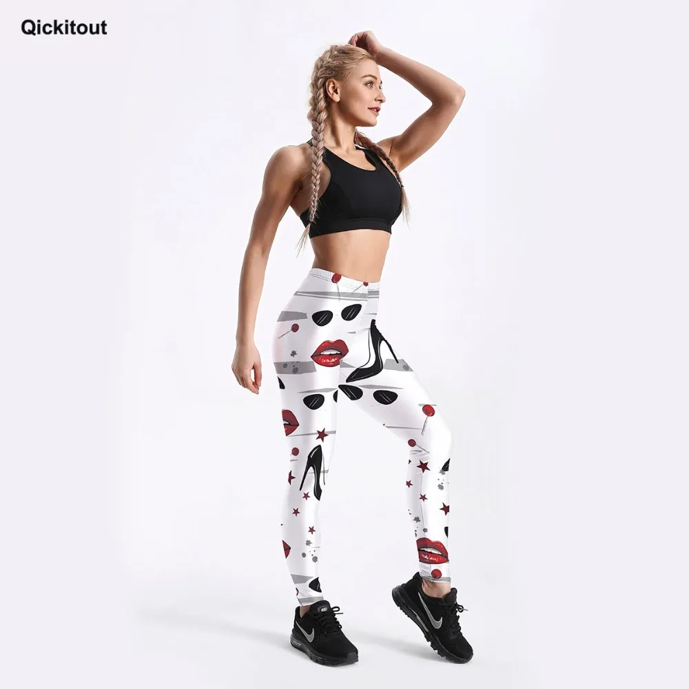 Qickitout/модные женские леггинсы с принтом в виде губ на высоком каблуке; пикантные леггинсы с принтом в виде звезд и леденцов; милые леггинсы длиной до лодыжки; S-4XL