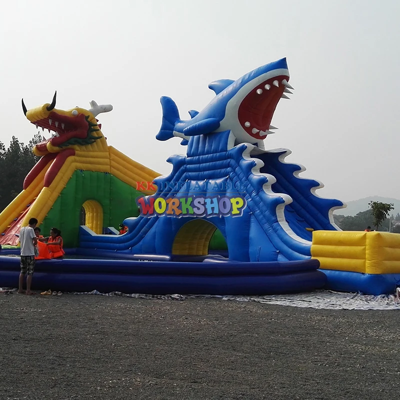 Kopen Outdoor Mobiele Anime Featured Funtastic Funcity Dragon & Shark Opblaasbare Water Park Voor Zomervakantie