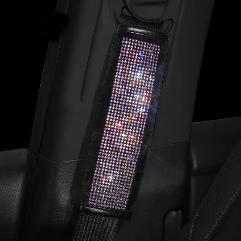 1pc seat belt cover Bling Красочные Стразы Чехлы рулевого колеса автомобиля Алмазный кристалл крышка колеса для женщин девочек автомобильные аксессуары для интерьера - Название цвета: 1pc seat belt cover