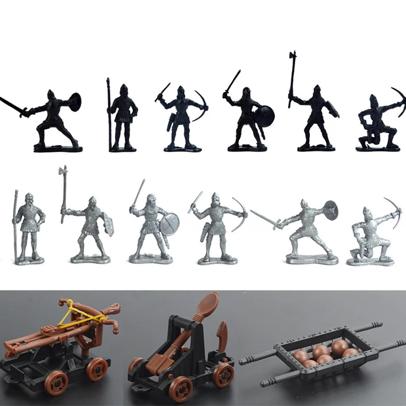 

14pcs/lot Classic Military Soldier Catapult Toys Mini Middle Ages Soldier Weapon for Model Sandbox Figures Toys for Child Gifts