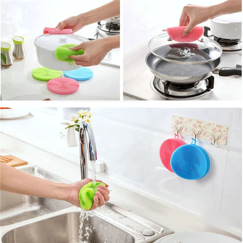 

10pcs Silicone Sponge Household Cleaning Sponges Kitchen Dish Washing Sponge Scrubber Cleaning Brush Scouring Pad Dish Pot Clean