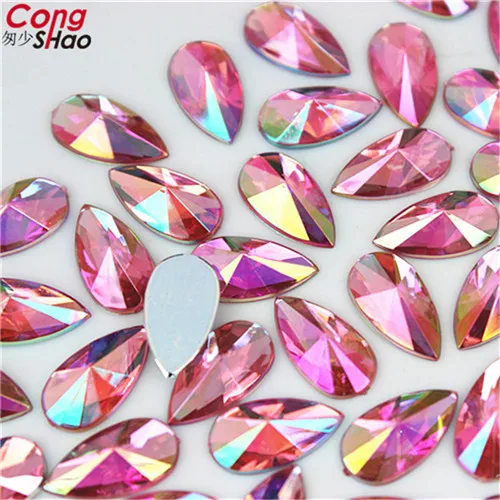 AB light pink Cong Shao 100 шт 7*13 мм каплевидные Акриловые стразы с кристаллами AB не горячей фиксации Стразы e Droplet акриловые Пришивные блестящие стразы ZZ308 - Цвет: AB light pink