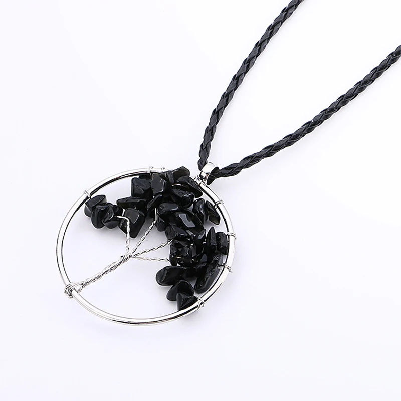 Ожерелье серебряного цвета с натуральным кристаллом полудрагоценный камень