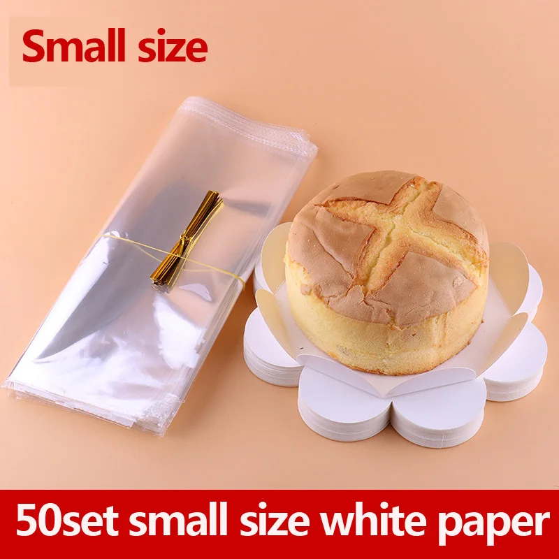 small size white pad 50 набор прозрачная пластиковая бумага для выпечки держатель упаковочные коробки мусс кондитерский контейнер коробка для переноски хлеба для продуктов и выпечки печенья пакет сумка - Цвет: small size white pad