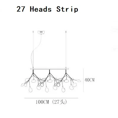 27heads strip Современный золотой черный Светлячок, подвесные светильники, длинное дерево, подвесной светильник, стеклянные листья, подвесной светильник, подвесные лампы, Подвесная лампа, Прямая поставка - Цвет корпуса: 27heads strip