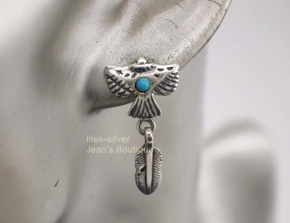 925 пробы серебряные серьги гвоздики с орлом и перьями A1869|Серьги-гвоздики| |