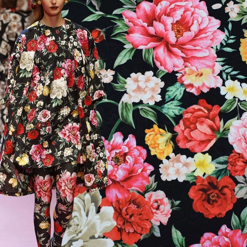 

Euramerican Fashion The Peony Bloom Digital Painting Jacquard Fabric For Dress Patchwork Tissu Au Metre Telas Tissus Tecido DIY