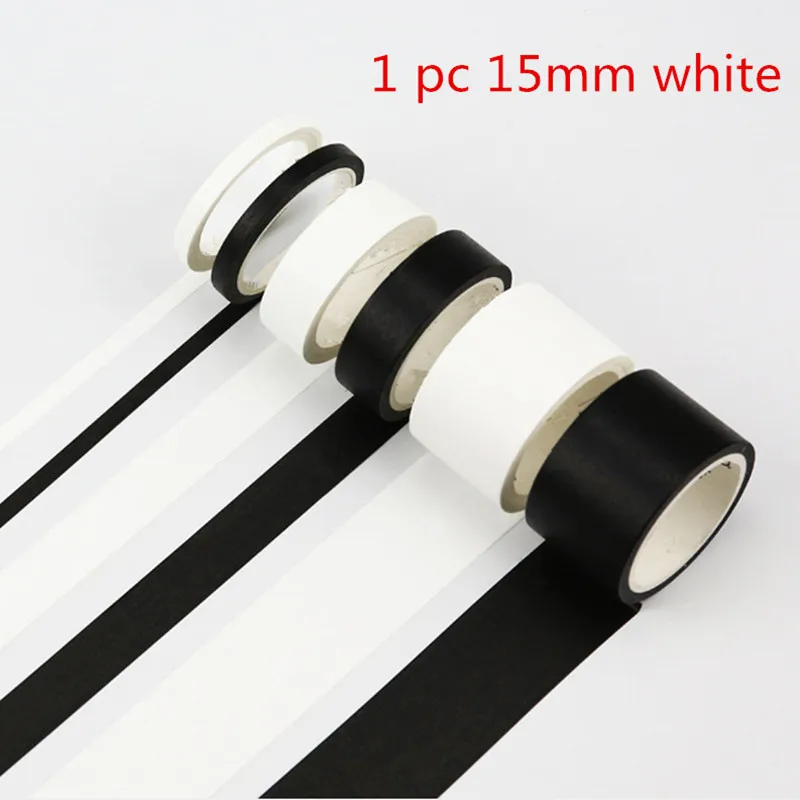 1 pc 15mm white 5 мм/15 мм однотонная белая черная Базовая декоративная бумага, записываемая клейкая лента васи, маскирующая лента, школьные принадлежности, канцелярские принадлежности - Цвет: 1 pc 15mm white